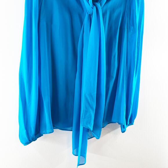Diane Von Furstenberg Jezebel Tie Neck Chiffon Sheer Button Up Blouse Blue 6 - Picture 12 of 12
